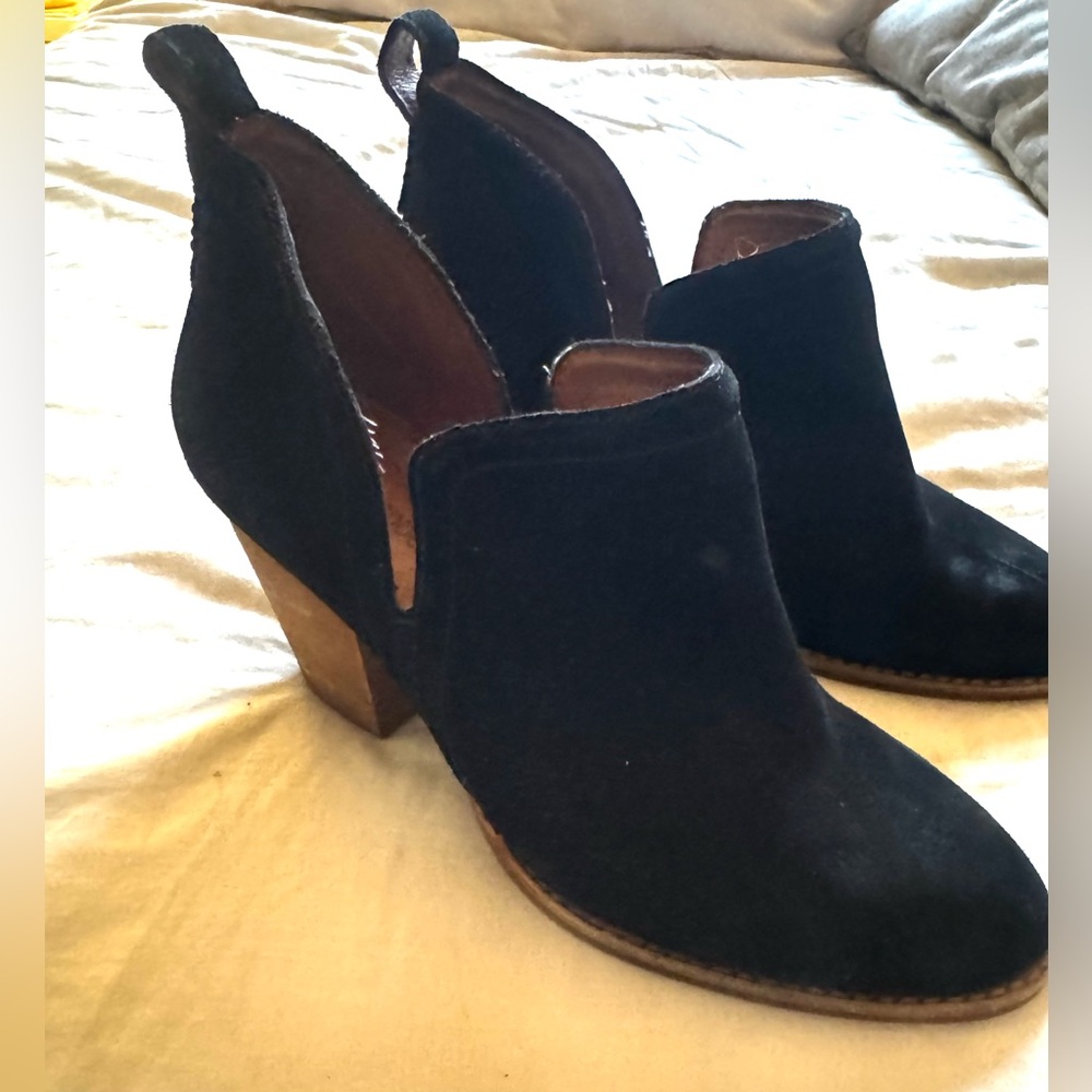 Jeffrey Campbell Black Suede Cutout Mules with Wooden Block Heel 7